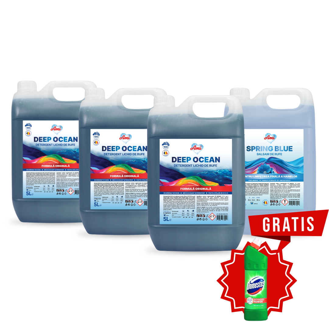 Pachet 3x Detergent DEEP OCEAN + Balsam SPRING BLUE, 20L